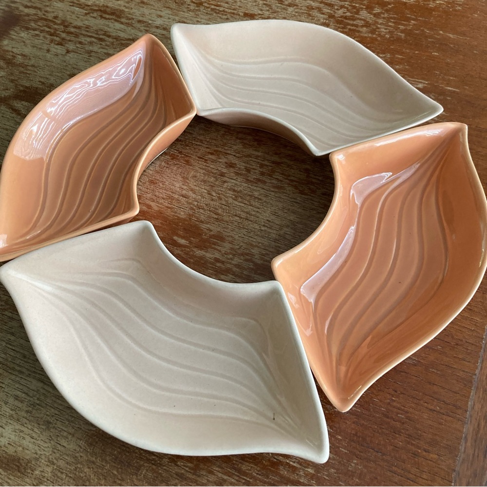 Vintage mid century modern California pottery snack bowls chip dip set of 4 L34